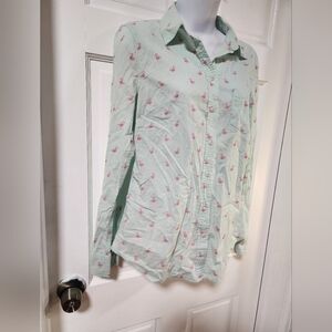 𝅺MERONA Women's Mint Green Button-Up Flamingo Shirt Size S/P